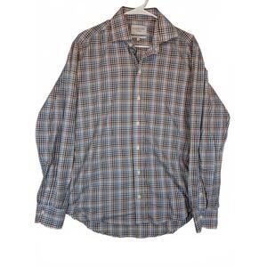 Ledbury Slim Fit Plaid Check Button Down Dress Shirt Mens Medium